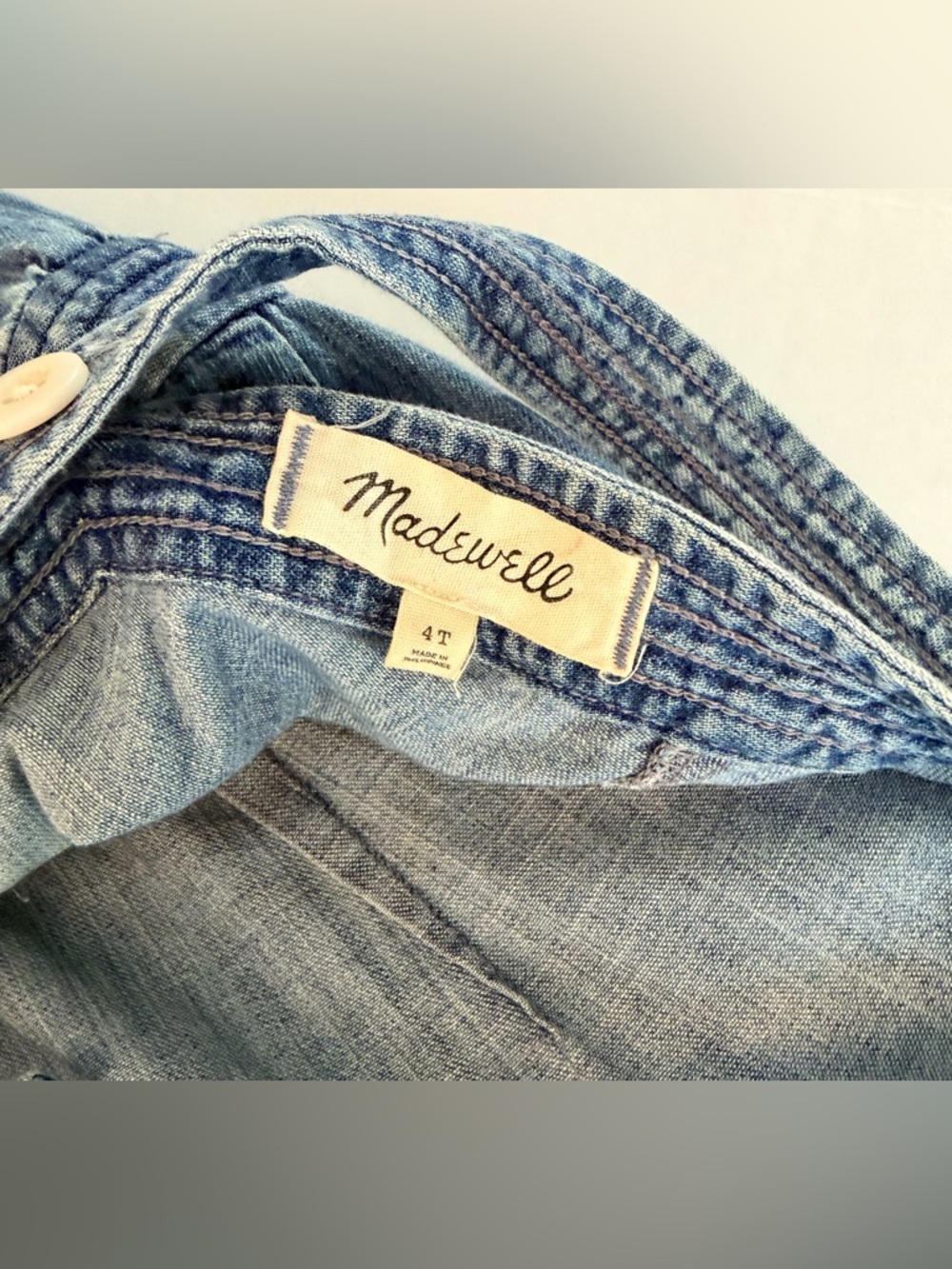 Madewell Strappy Blue Denim Apron Cross-Back Button-Down Midi Dress Size 4T - Picture 8 of 13